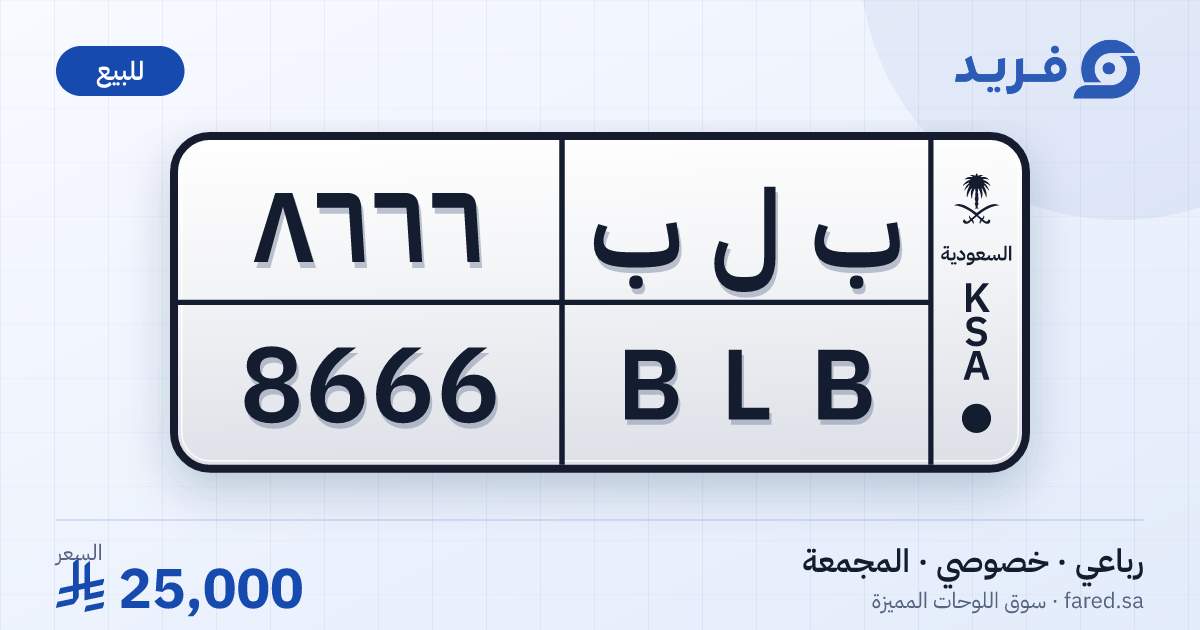لوحة مميزة ب ل ب 8666 – BLB 8666 – المجمعة – للبيع