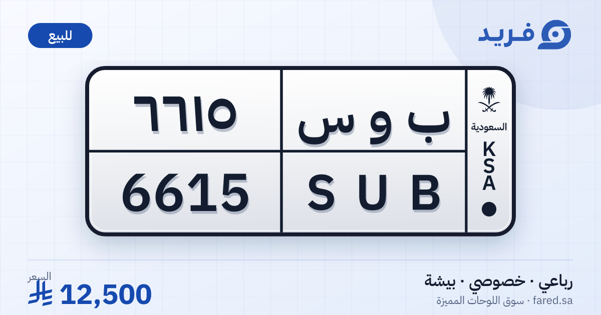 لوحة مميزة ب و س 6615 – SUB 6615 – بيشة – للبيع